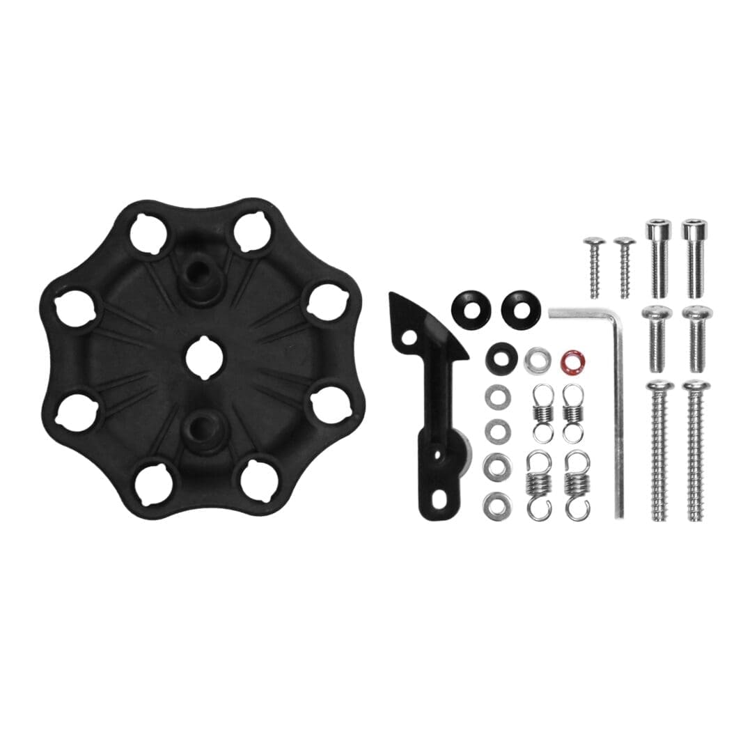 Hardware mounting kit with screws and brackets.