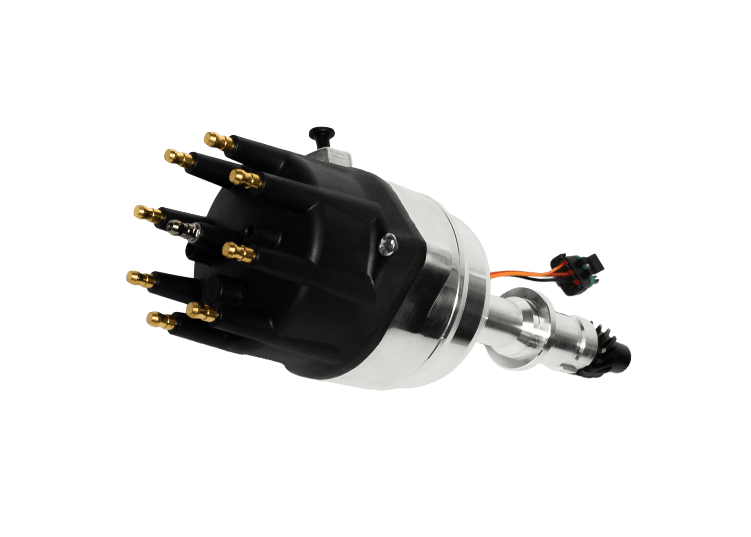 Ignition distributor on black background.