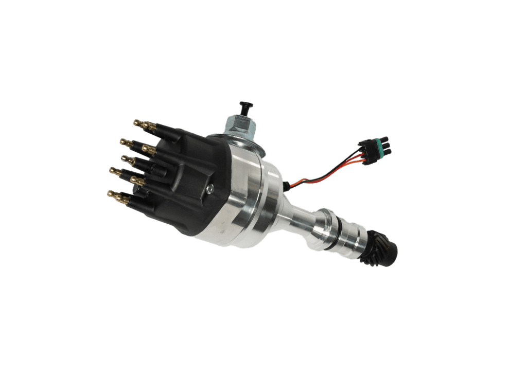 Automotive distributor on a black background.