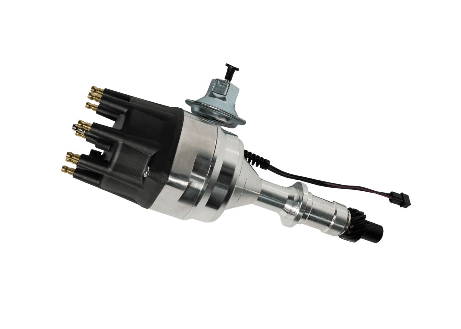 Car distributor on black background.