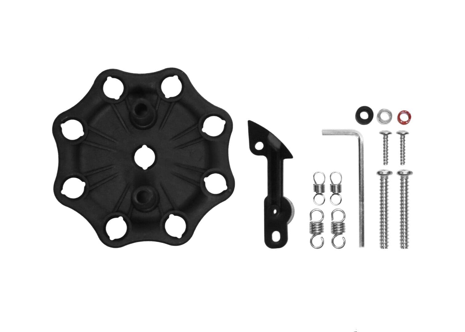 Bicycle kickstand mounting kit with screws.