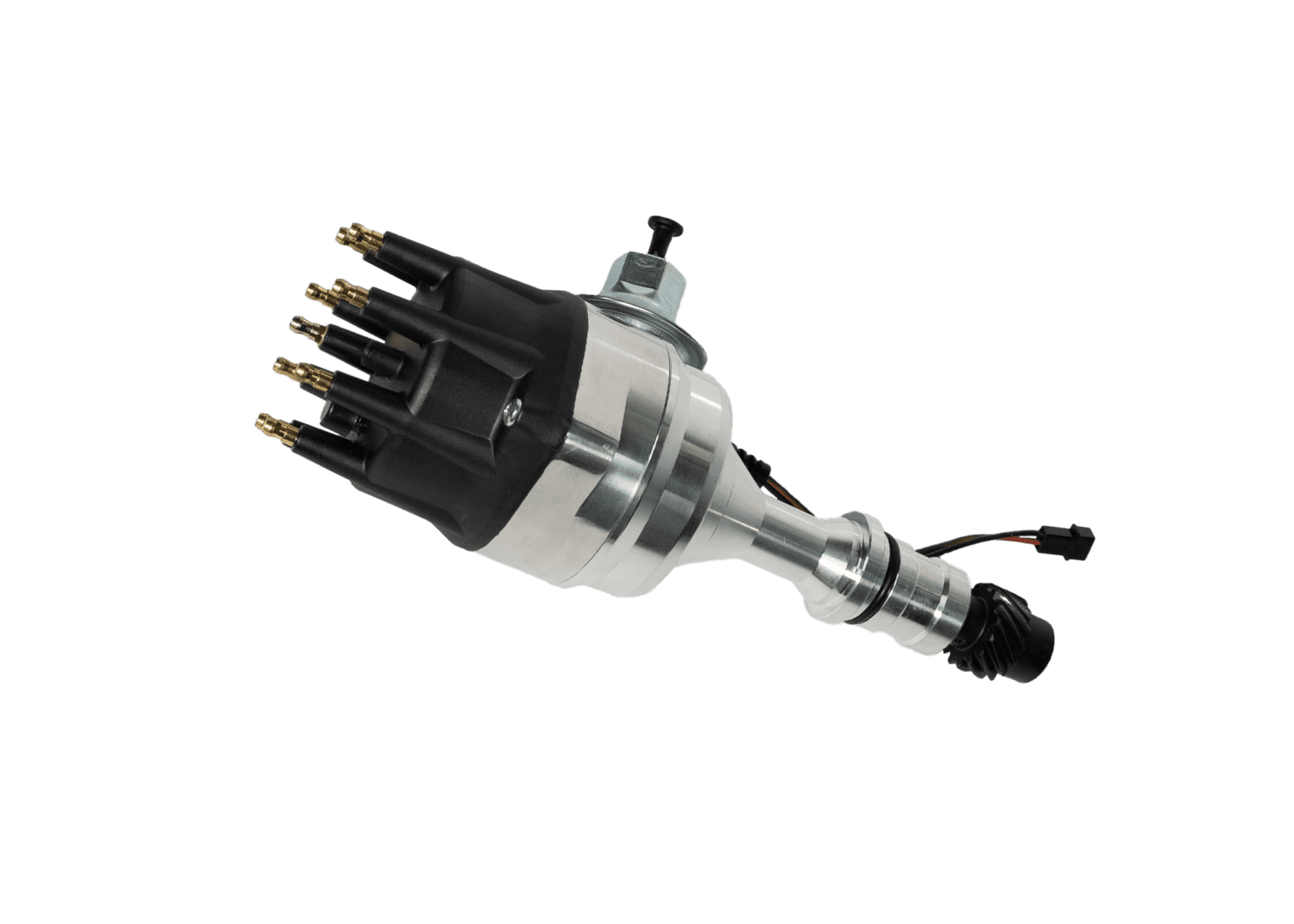 Ignition distributor on black background.