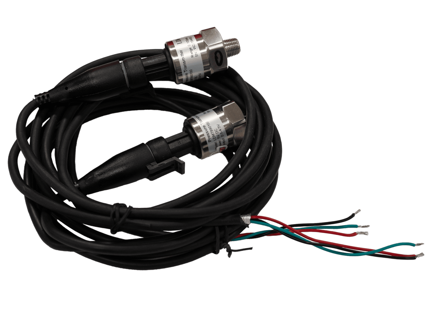 Coiled black cables with exposed wire ends.