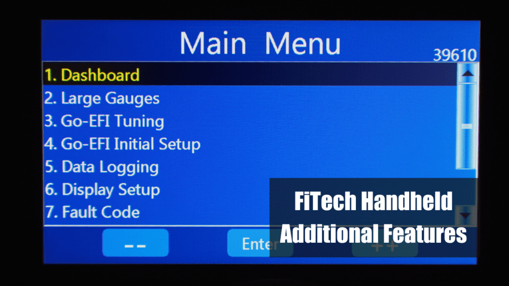 FiTech device menu with multiple options.