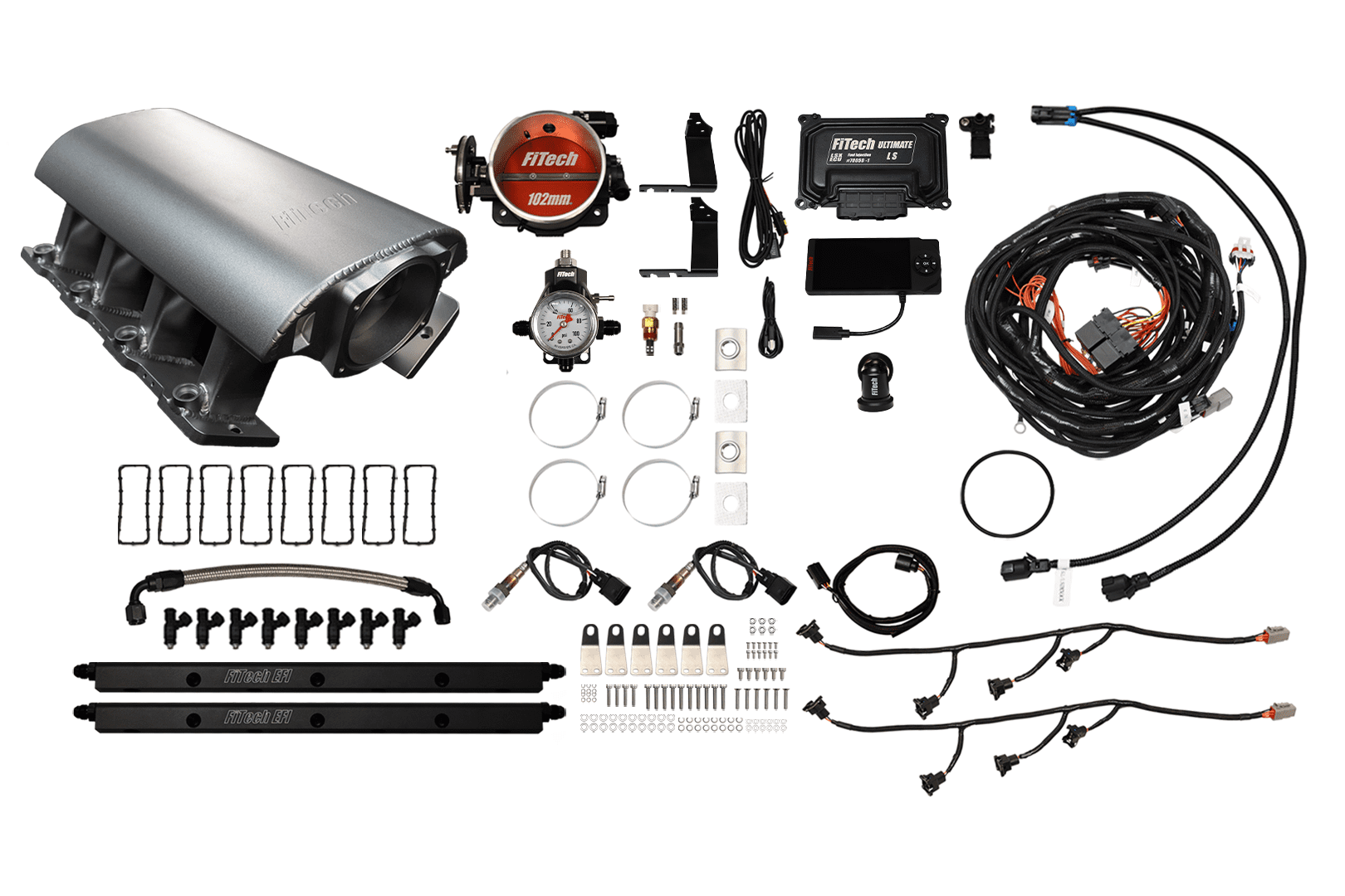 <span style="color:#ED3237;">73125</span><br> Ultimate Rebel Satin Tall LS1, LS1 1000 HP EFI System/ Tall Cathedral Intake/ Dual O2 Sensor/Cable Driven 102mm Throttle Body/ 80lb Injectors/ Without Trans control