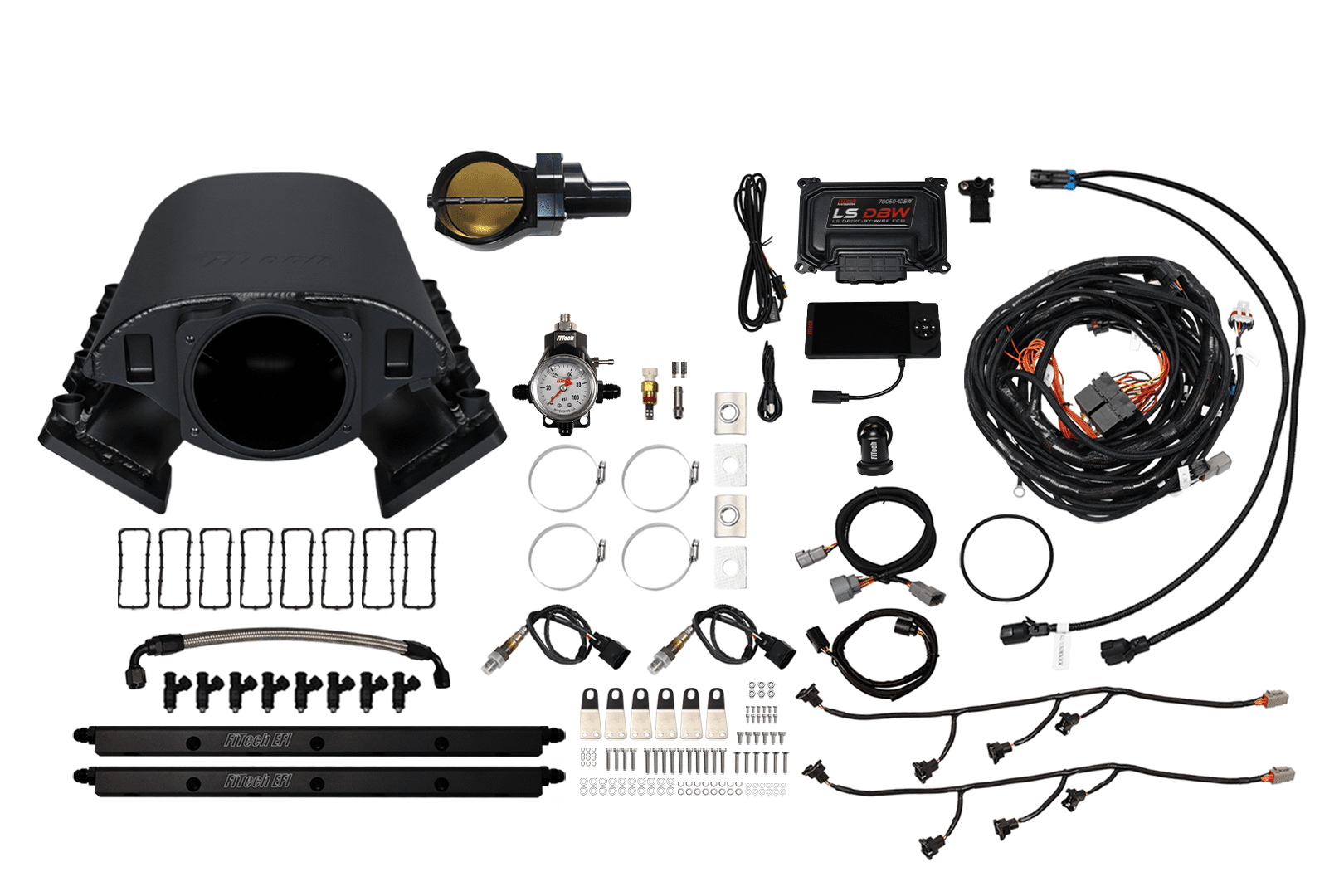 <span style="color:#ED3237;">70093DBWBBNP</span><br> Ultimate Rebel LS 1000 HP EFI System Short Cathedral Intake DBW Black Billet 102mm TB With Trans Control No Pedal