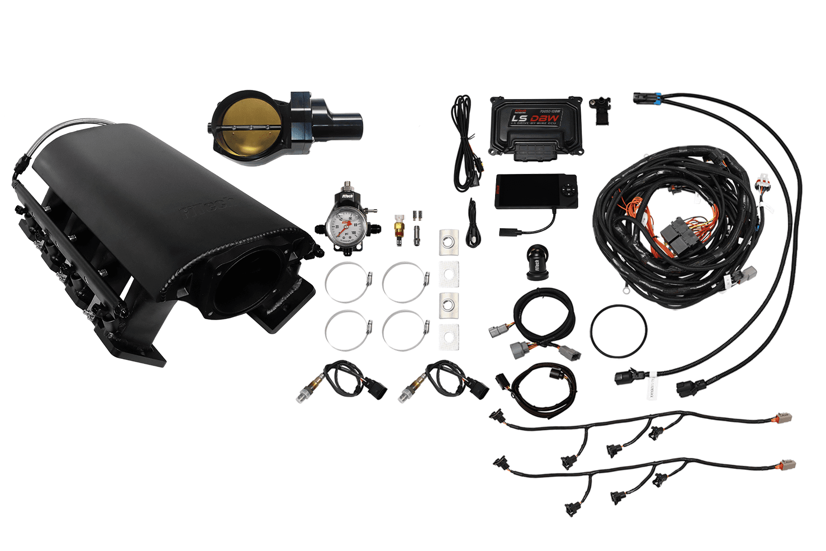 <span style="color:#ED3237;">73234DBWBBNP</span><br> Ultimate Rebel Black Tall LS3 750 HP EFI System Tall LS3 Port Intake DBW Black Billet 102mm TB With Trans Control No Pedal