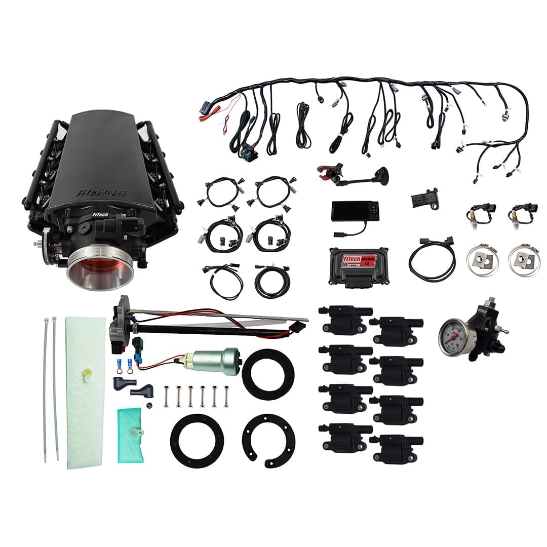 <span style="color:#ED3237;">79634</span><br>Ultimate LS 1000 HP EFI System With Short LS3 Port Intake, In Tank Pump Module, Go Fuel Regulator, & Go Spark LS3 Style Coil With LED 8 Pack Master Kit