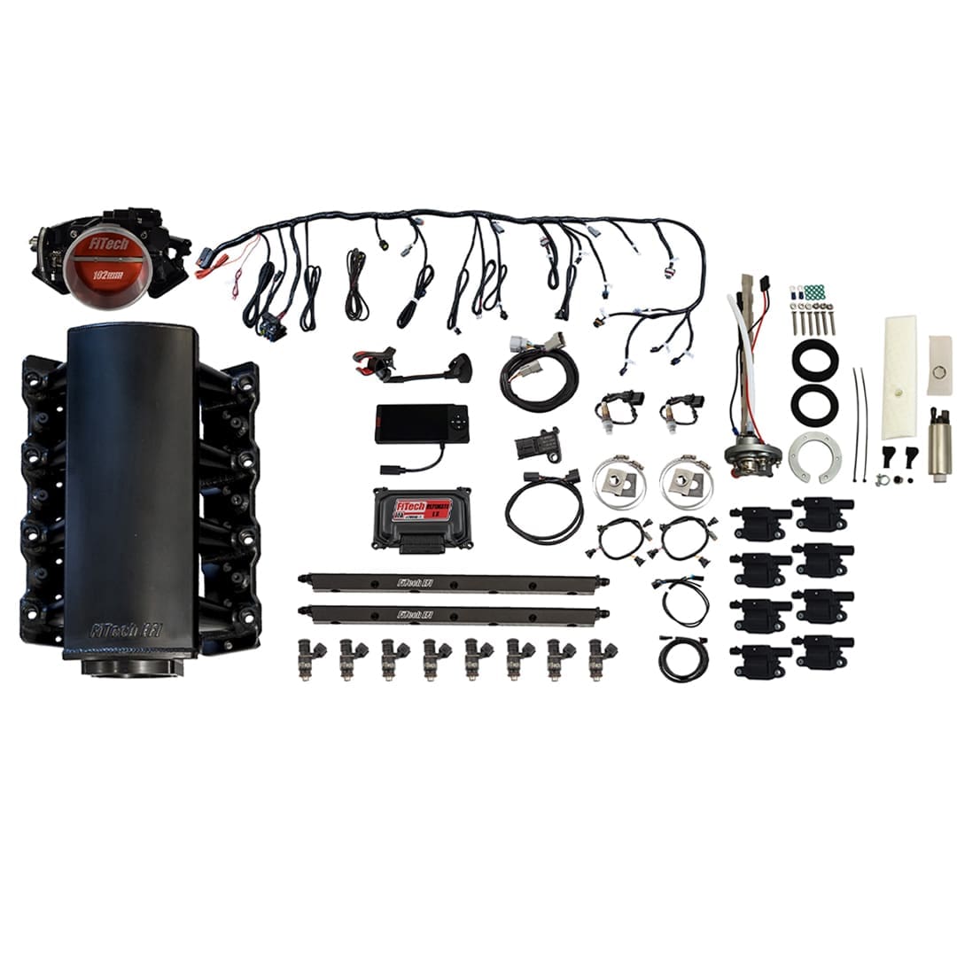 <span style="color:#ED3237;">79704</span><br>Ultimate LS 750 HP EFI System With Short Cathedral Intake, Transmission Control, Go Fuel In-Tank Regulated Pump 340 LPH & Go Spark LS3 Style Coil With LED 8 Pack Master Kit