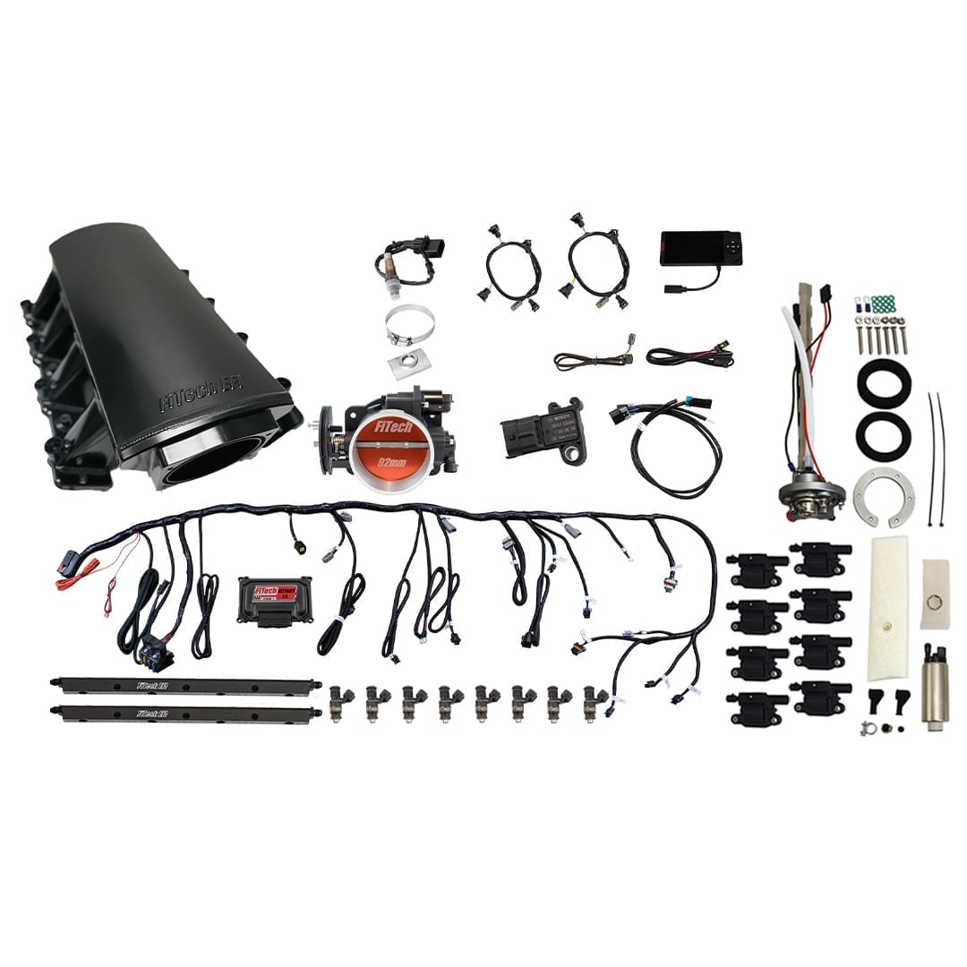 <span style="color:#ED3237;">79715</span><br>Ultimate LS 500 HP EFI System With Short LS7 Port Intake, Go Fuel In-Tank Regulated Pump 340 LPH & Go Spark LS3 Style Coil With LED 8 Pack Master Kit