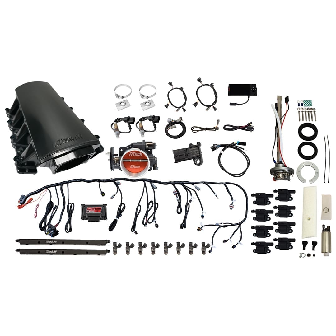<span style="color:#ED3237;">79716</span><br>Ultimate LS 500 HP EFI System With Short LS7 Port Intake, Transmission Control, Go Fuel In-Tank Regulated Pump 340 LPH & Go Spark LS3 Style Coil With LED 8 Pack Master Kit