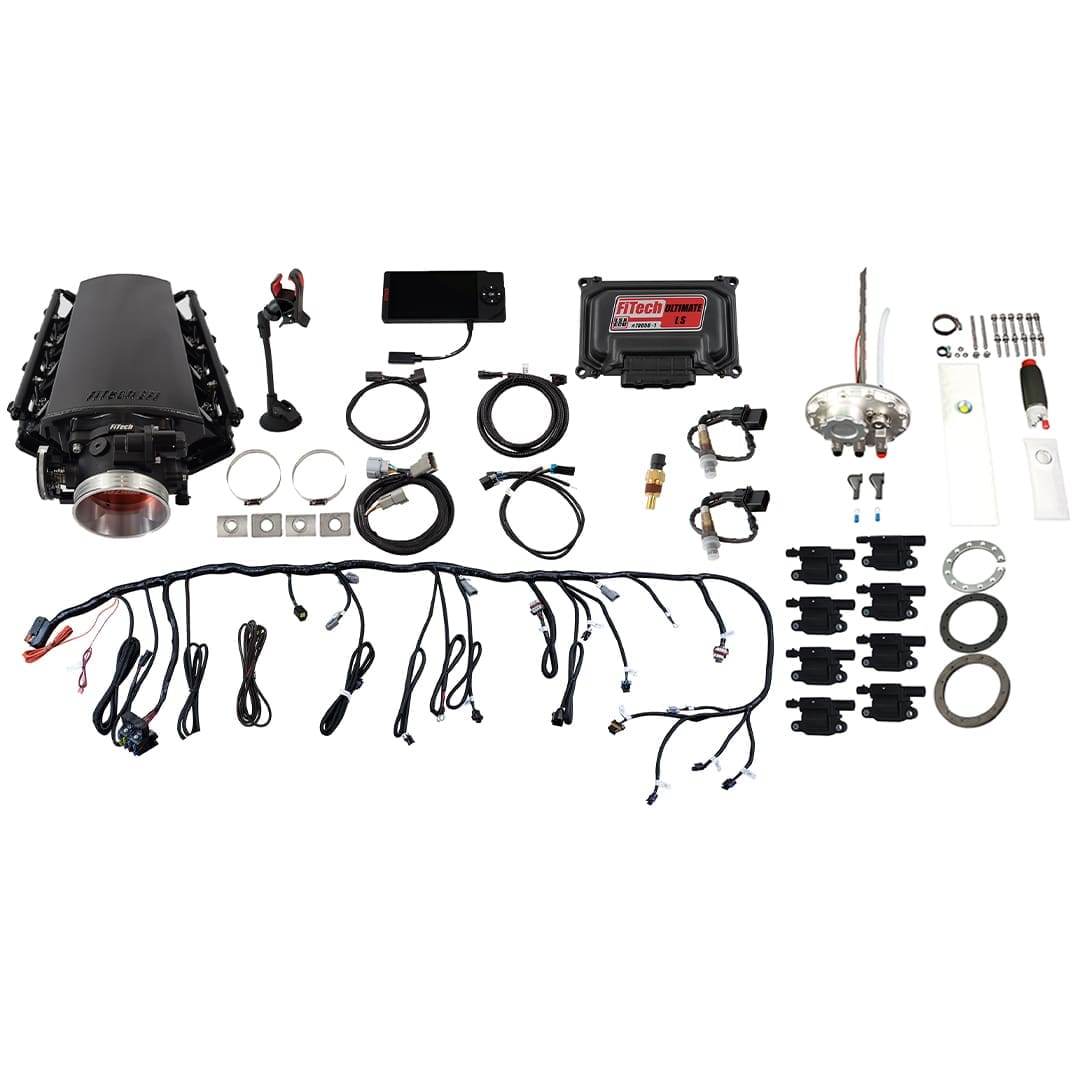 <span style="color:#ED3237;">79801</span><br>Ultimate LS 500 HP EFI System With Short Cathedral Intake, Go Fuel In-Tank 340 LPH Fuel Pump Returnless Module With 2 Inch Fill & Go Spark LS3 Style Coil With LED 8 Pack Master Kit