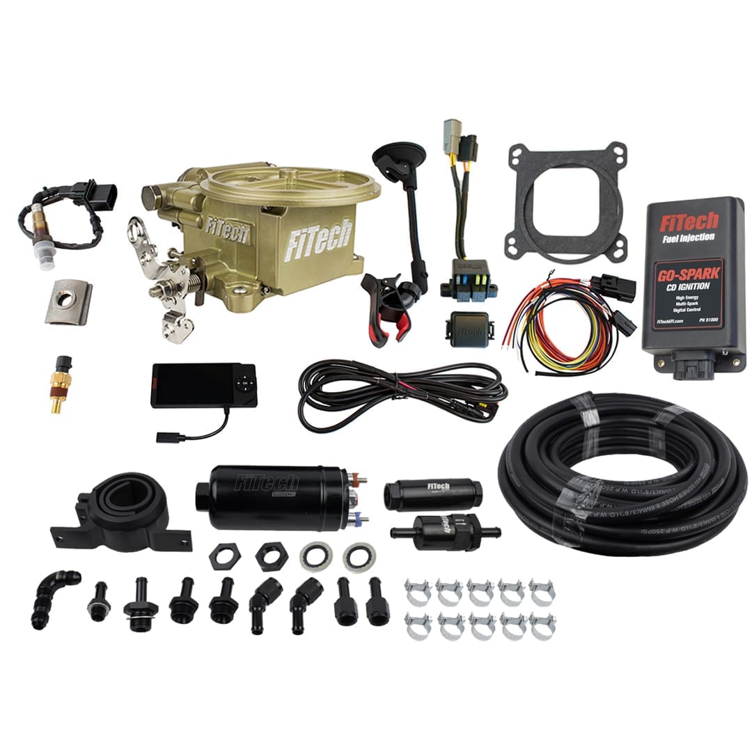 <span style="color:#ED3237;">93191</span><br>Go EFI 2 Barrel 400 HP Classic Gold EFI System With Go Fuel Inline Pump Fuel Delivery Kit & Go Spark CDI Box Master Kit
