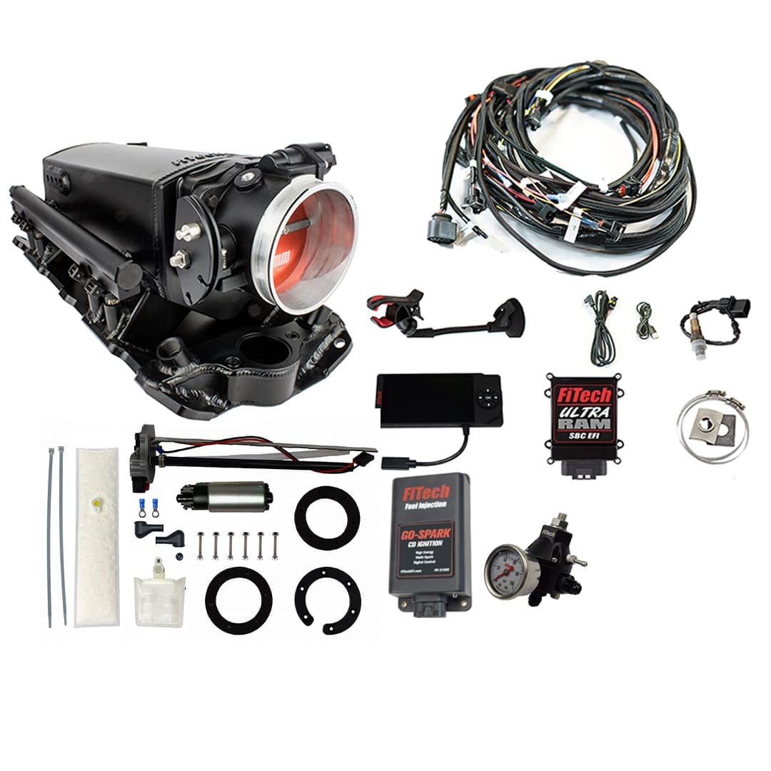 <span style="color:#ED3237;">93981</span><br>Ultra Ram 650 HP Chevy Small Block EFI System With Go Fuel In-Tank Fuel Pump 600 HP Module & Go Spark CDI Box Master Kit