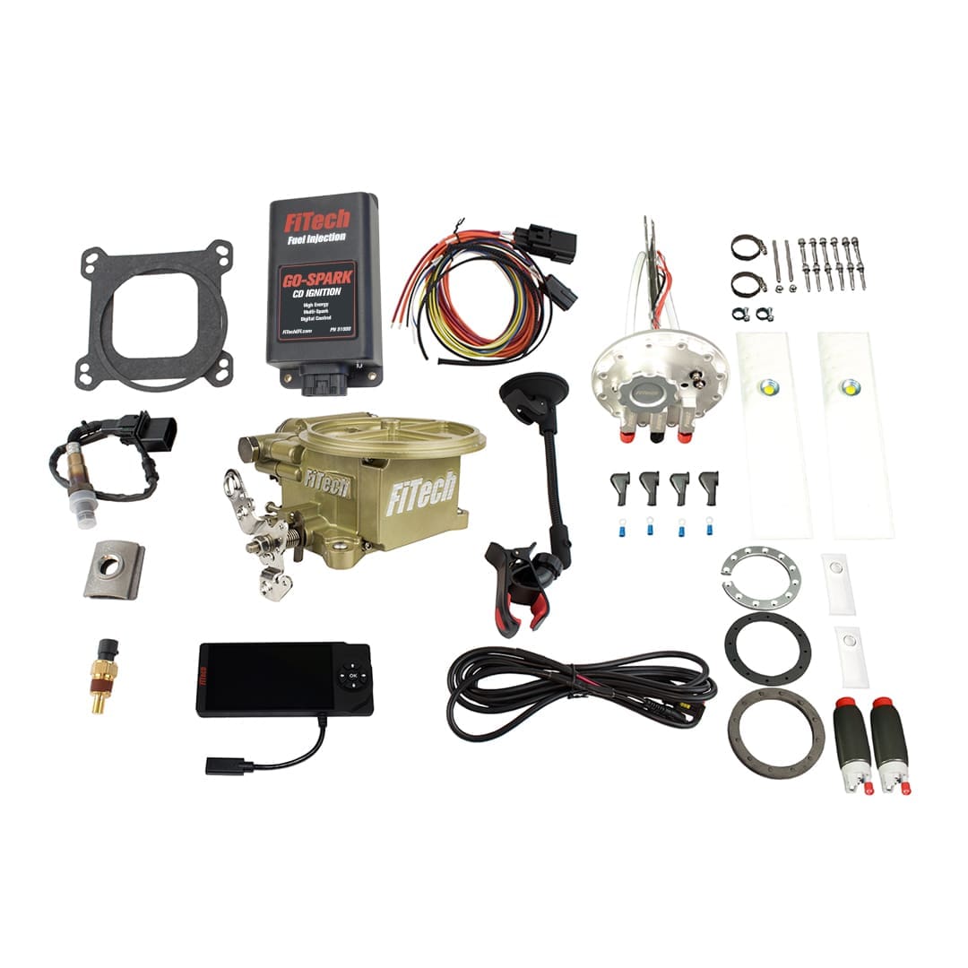 <span style="color:#ED3237;">96791</span><br> Go EFI 2 Barrel 400 HP Classic Gold EFI System With Go Fuel In-Tank Dual Pump Module & Go Spark CDI Box Master Kit