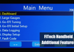 FiTech device menu with multiple options.